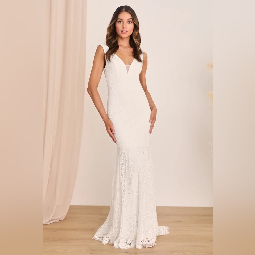 Lulus Enchanted trumpet maxi wedding dress